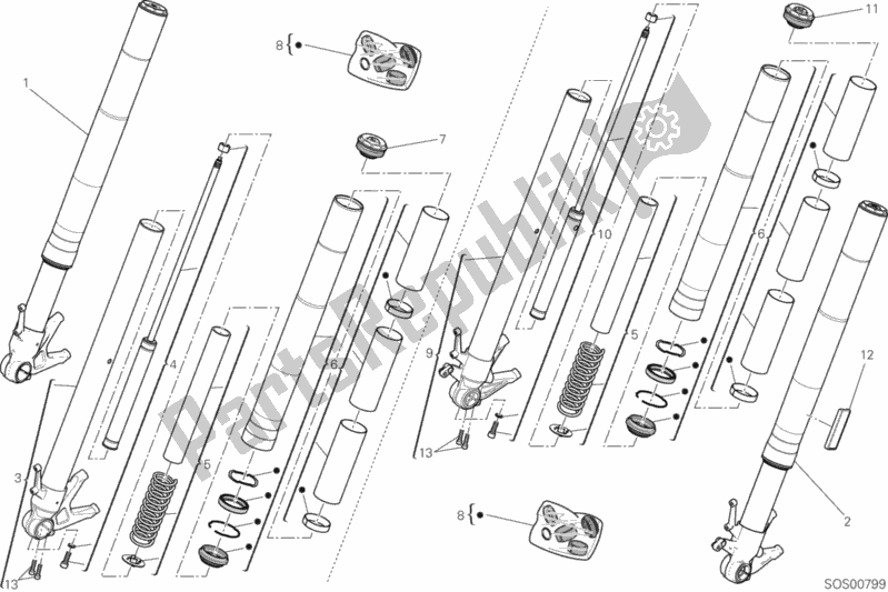 All parts for the Front Fork of the Ducati Diavel Xdiavel USA 1260 2018